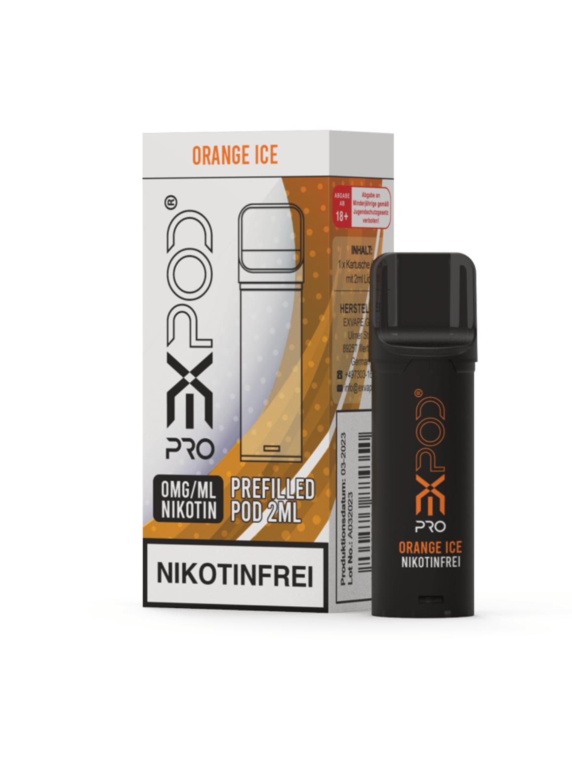 Schwarzer Expod Pro Pod nikotinfrei von EXPOD mit 2ml Inhalt und zugehöriger Packung, 1 Stück.