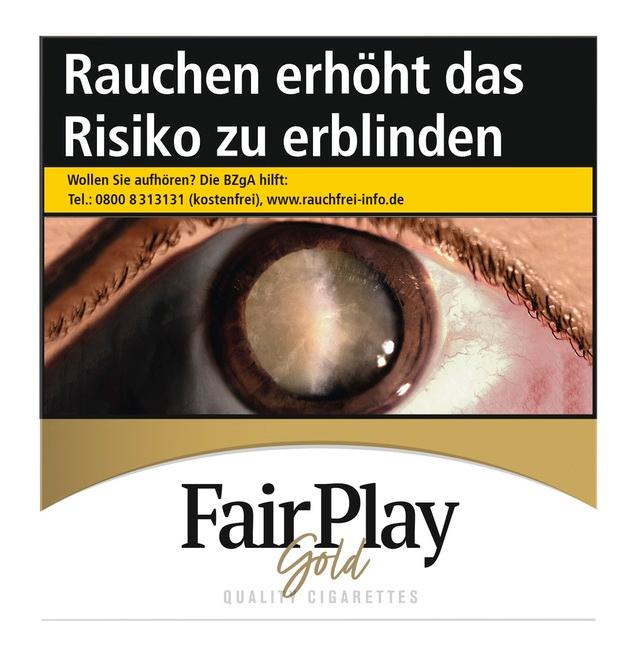 Packung Fair Play Gold Hercules Zigaretten, weißes Design mit goldener Banderole und Fair Play Gold Logo, 60 Stück.