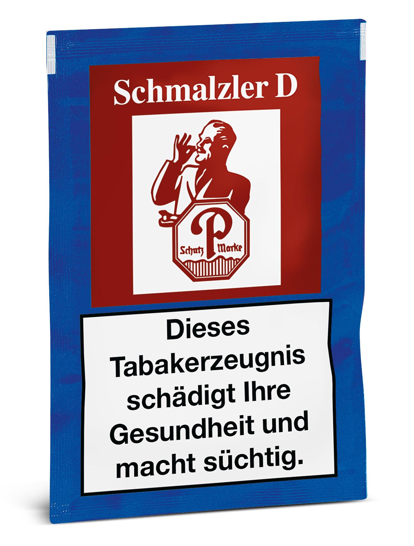 Blaue 25-Gramm-Packung Schmalzler Schnupftabak der Sorte D Doppelaroma mit dem klassischen Aroma tropischer Früchte.