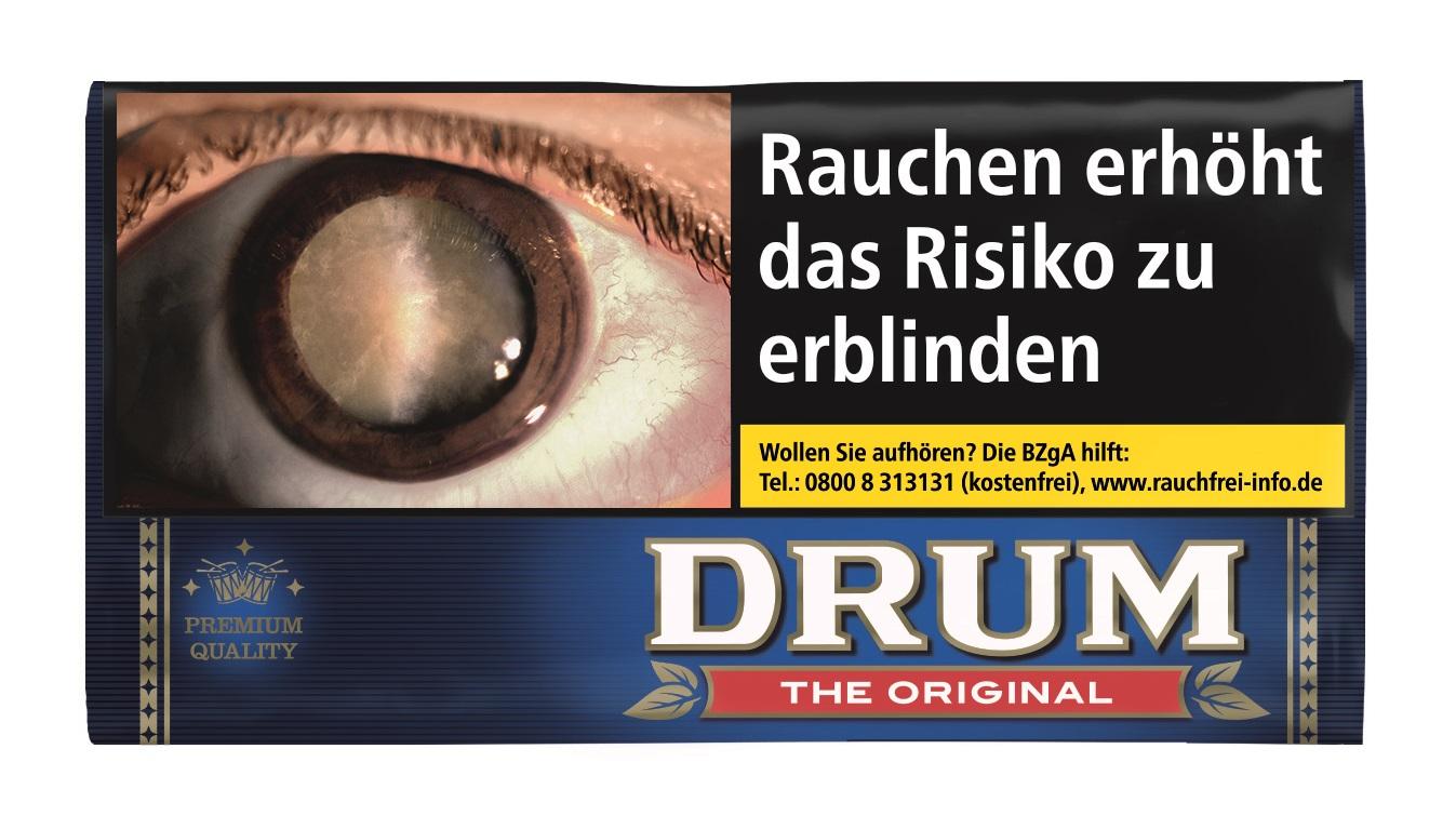 Drum Original Zigarettentabak als 30g Pouch, mittelbrauner Feinschnitt, mittelkräftige Halfzware Mischung aus Virginia und Kentucky Tabak.