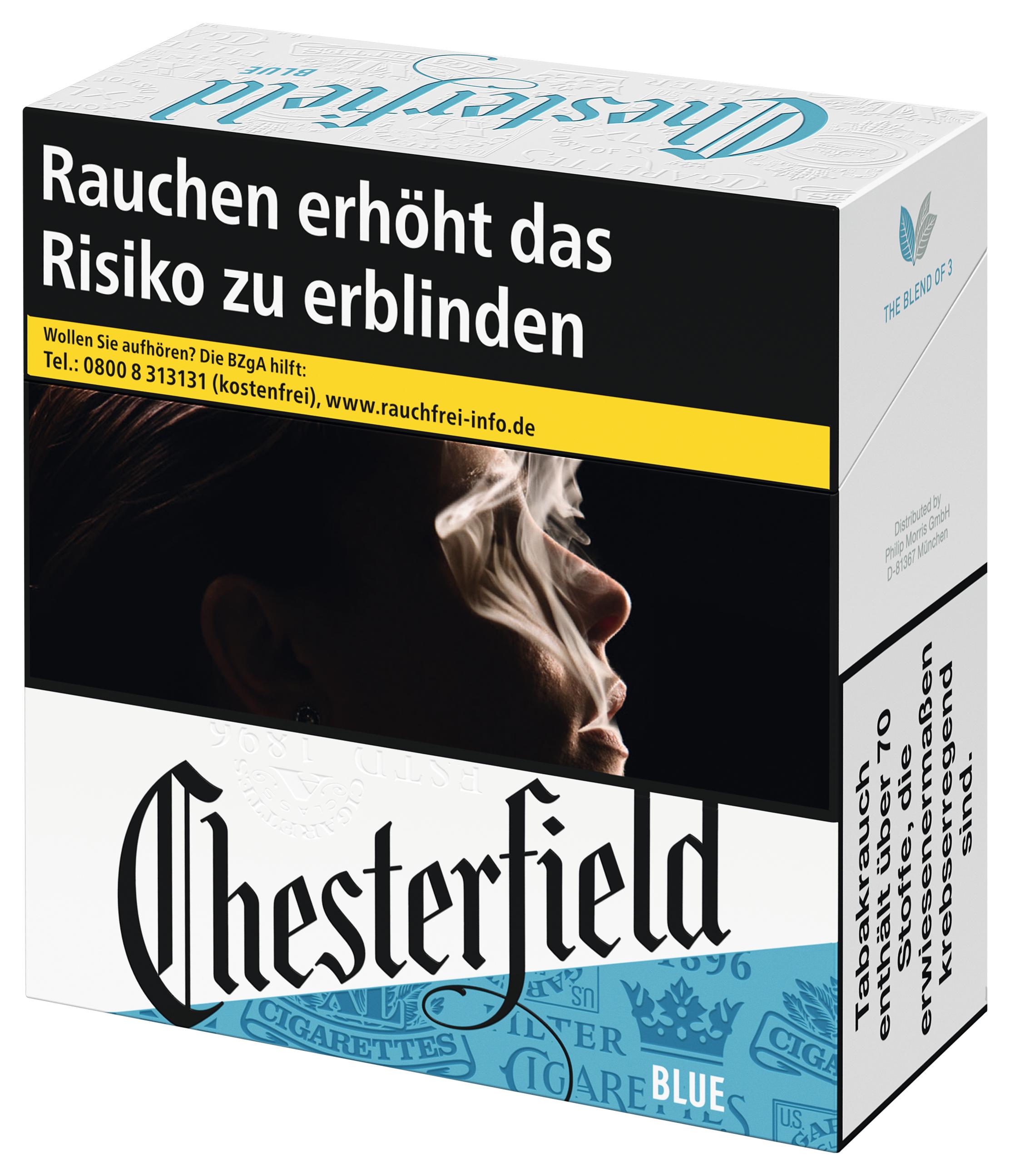 Chesterfield Blue 4XL Zigaretten Packung mit 43 Stück, American Blend, aromatischer mittelstarker Geschmack.