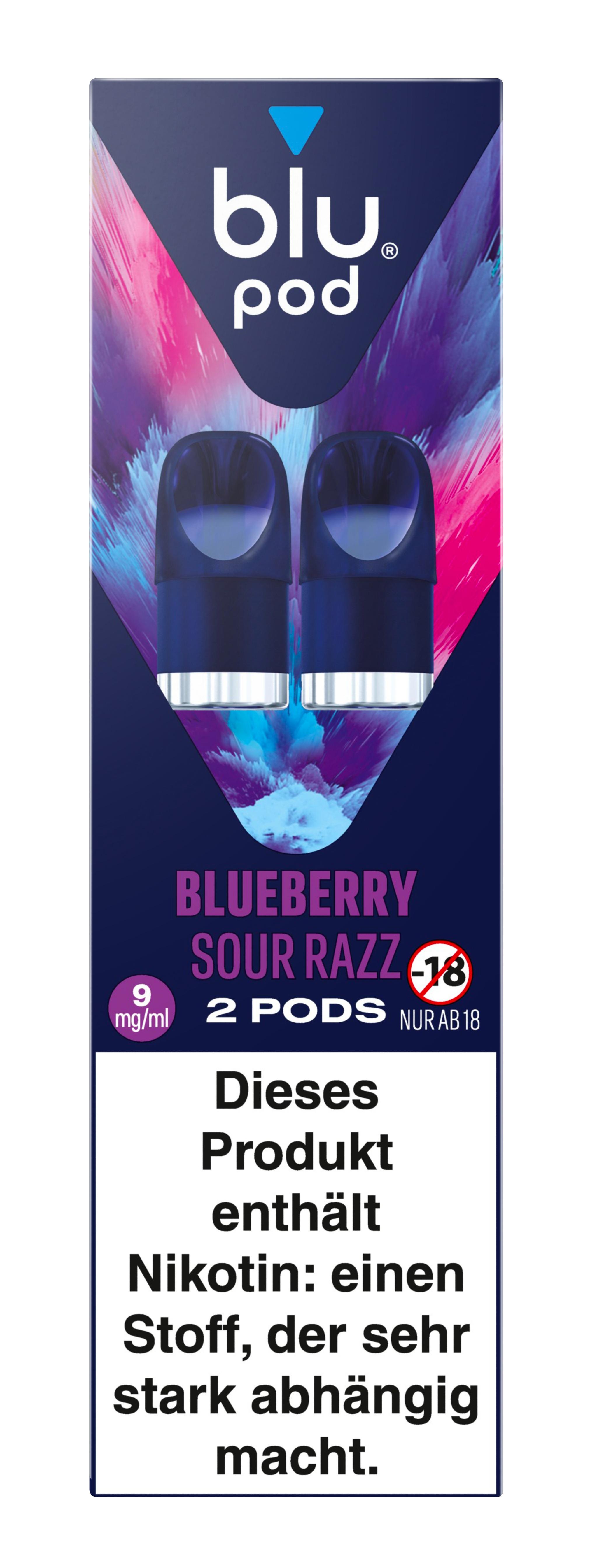 blu Pod Blueberry Sour Razz 9mg 1 Packung 2 Stück