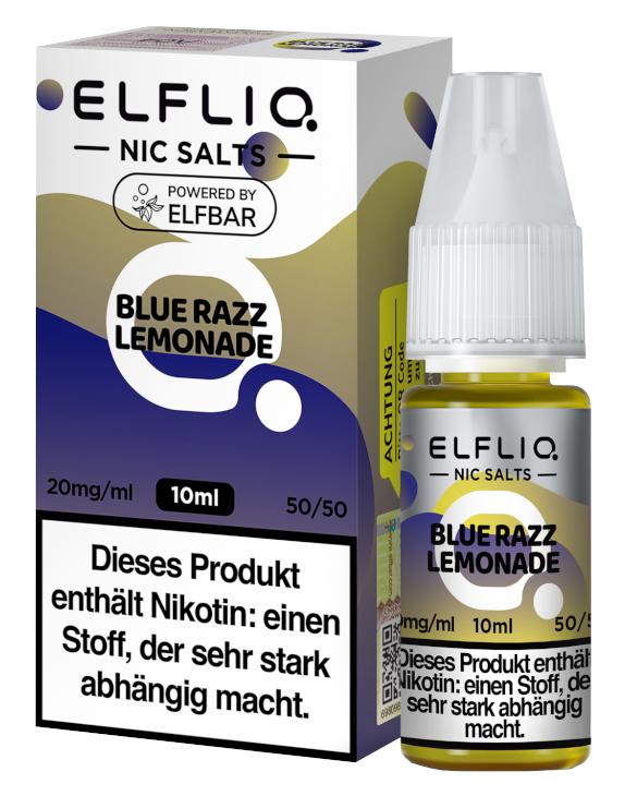 ELFLIQ E-Liquid 20mg in der 10ml-Flasche mit Umverpackung, Nikotinsalz-Basis und weißem Verschluss, hergestellt durch Elfbar.