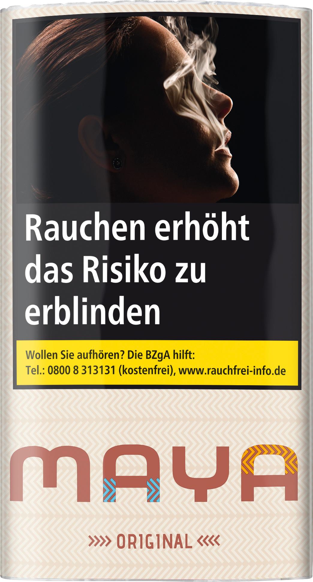 Gebinde Maya Original Zigarettentabak, bestehend aus fünf Pouches à 30 Gramm des zusatzfreien American Blend Tabaks für einen natürlichen und unverfälschten Rauchgenuss.