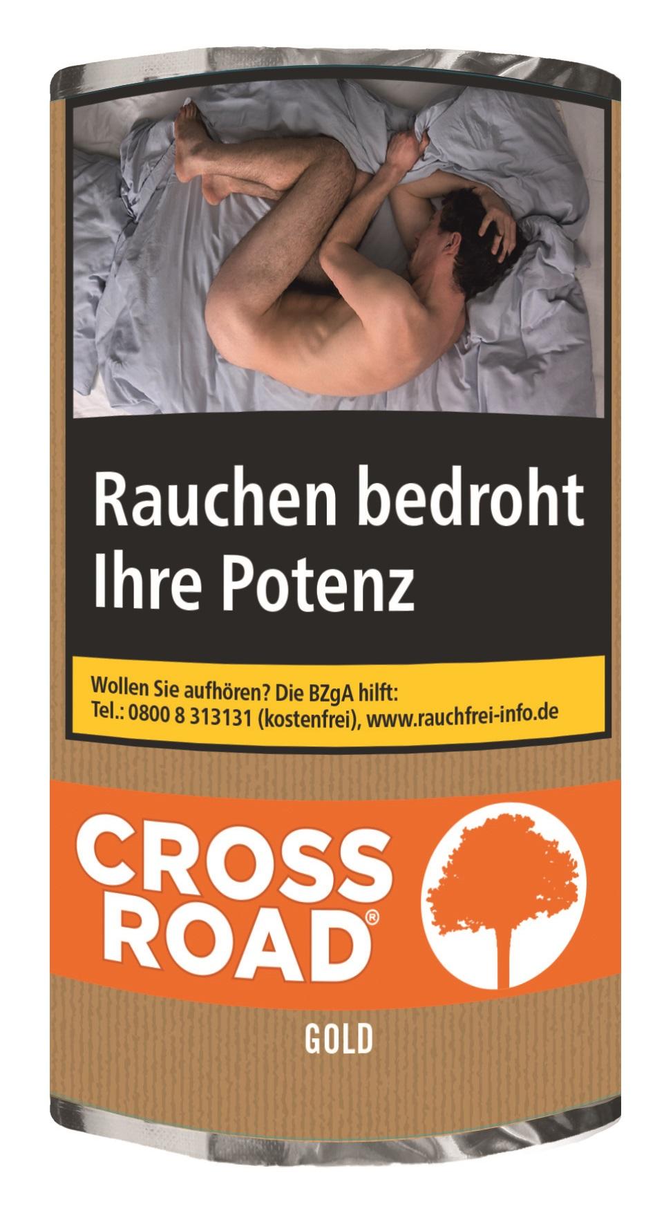 Crossroad Zigarettentabak Gold 1 Pouch 30 Gramm Crossroad Zigarettentabak Gold im 30-Gramm-Pouch, verpackt in Braun-Orange mit stilisiertem Cross Road Logo und prominentem 'GOLD' Schriftzug.