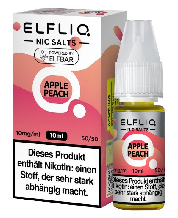 ELFLIQ Nikotinsalz-Liquid von Elfbar mit 10 mg/ml Nikotingehalt, bestehend aus einer 10-ml-Flasche und der zugehörigen Verpackung.
