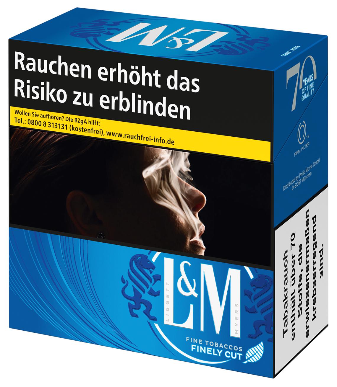 L&M Blue 7XL Zigaretten von L&M, eine mittelkräftige und milde American Blend Mischung, in der Packung mit 60 Stück.