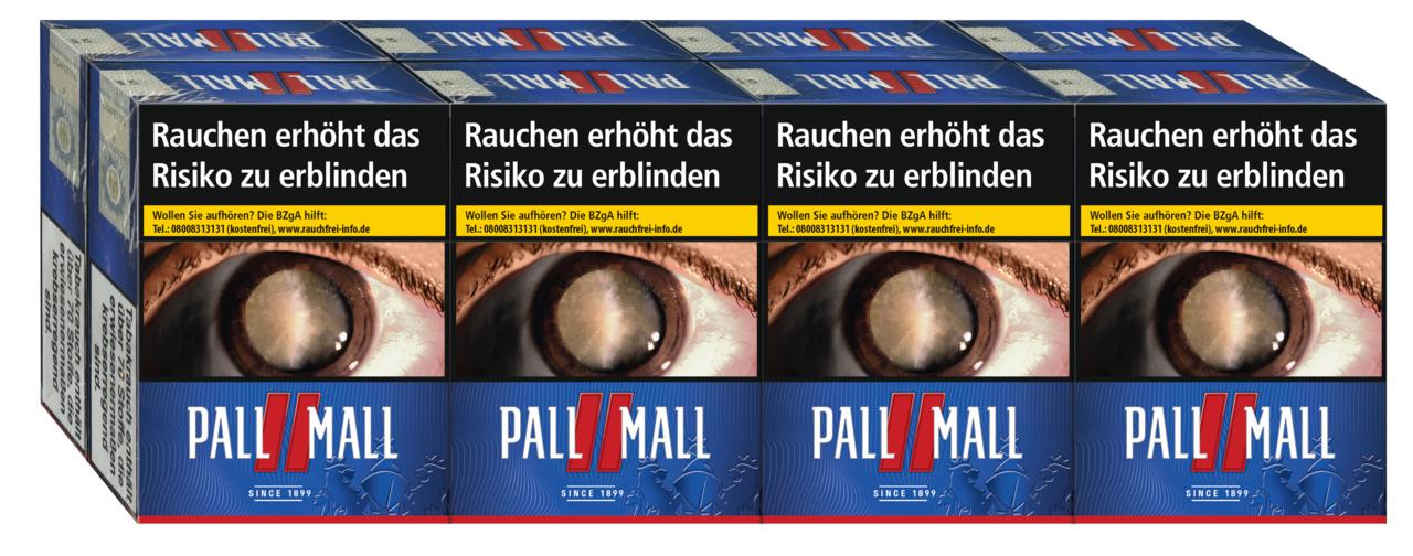 Pall Mall Red Giga Filterzigaretten im 8er-Stangen-Pack mit insgesamt 192 Stück, verpackt in klassischen Schachteln mit obligatorischem Warnhinweis.