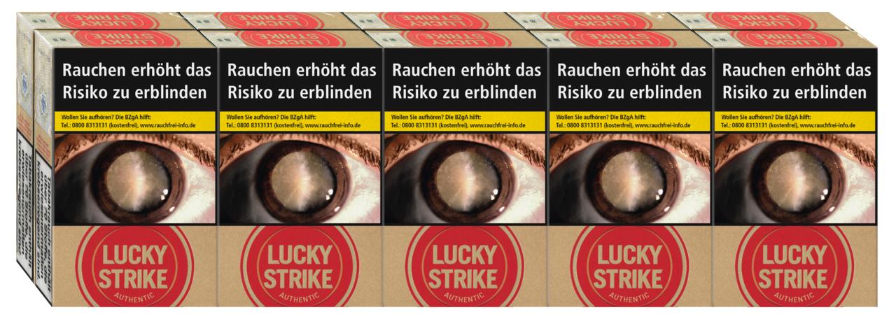 Lucky Strike Authentic Red Zigaretten 1 Stange (10 Packungen) mit rotem Design.