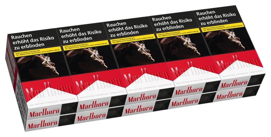 Eine Stange rote Marlboro Zigaretten mit 10 Packungen