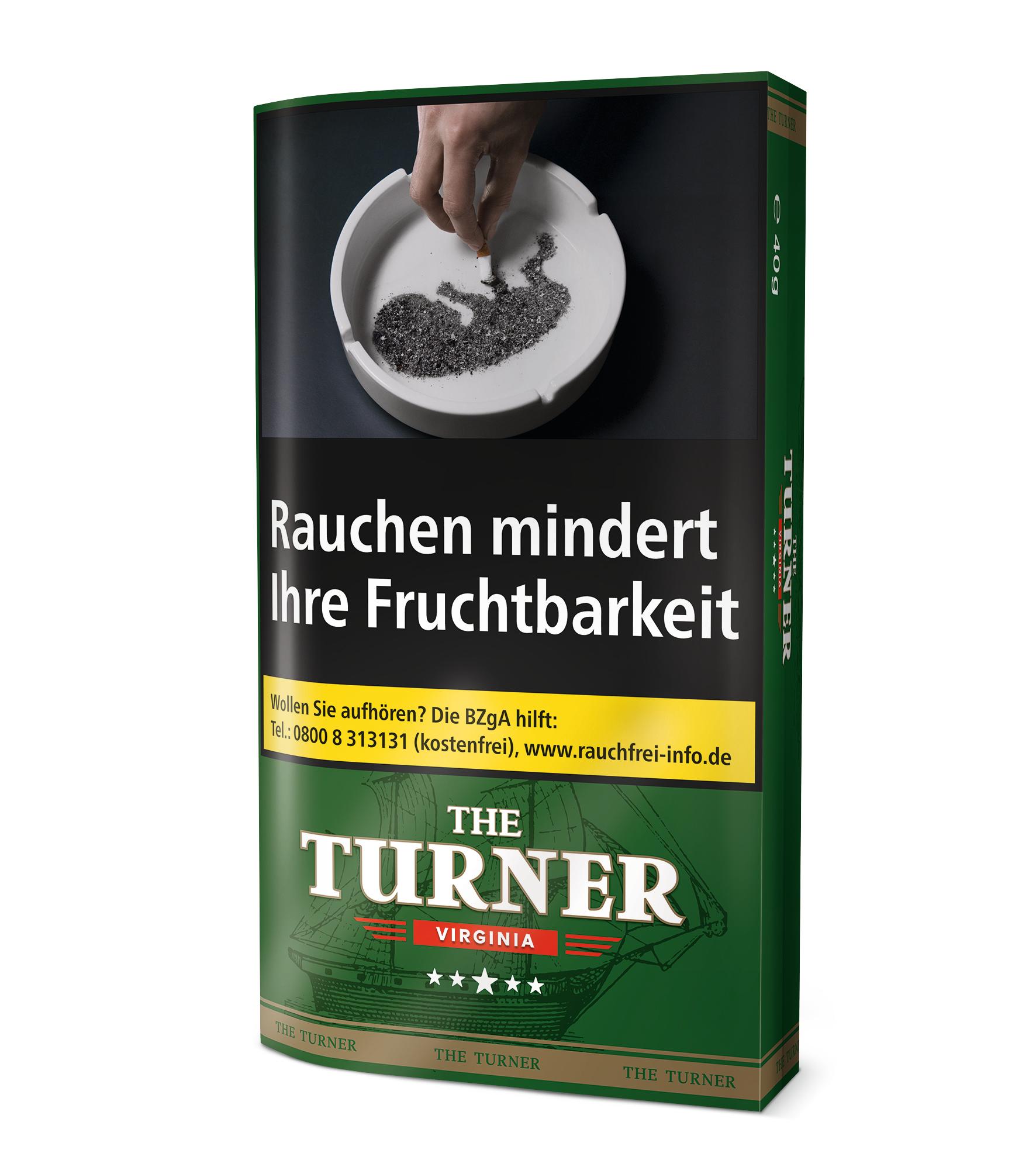 The Turner Zigarettentabak Blond als Gebinde mit 5 Pouches à 40 Gramm aus feinem Virginia-Tabak für die manuelle oder maschinelle Zigarettenherstellung.