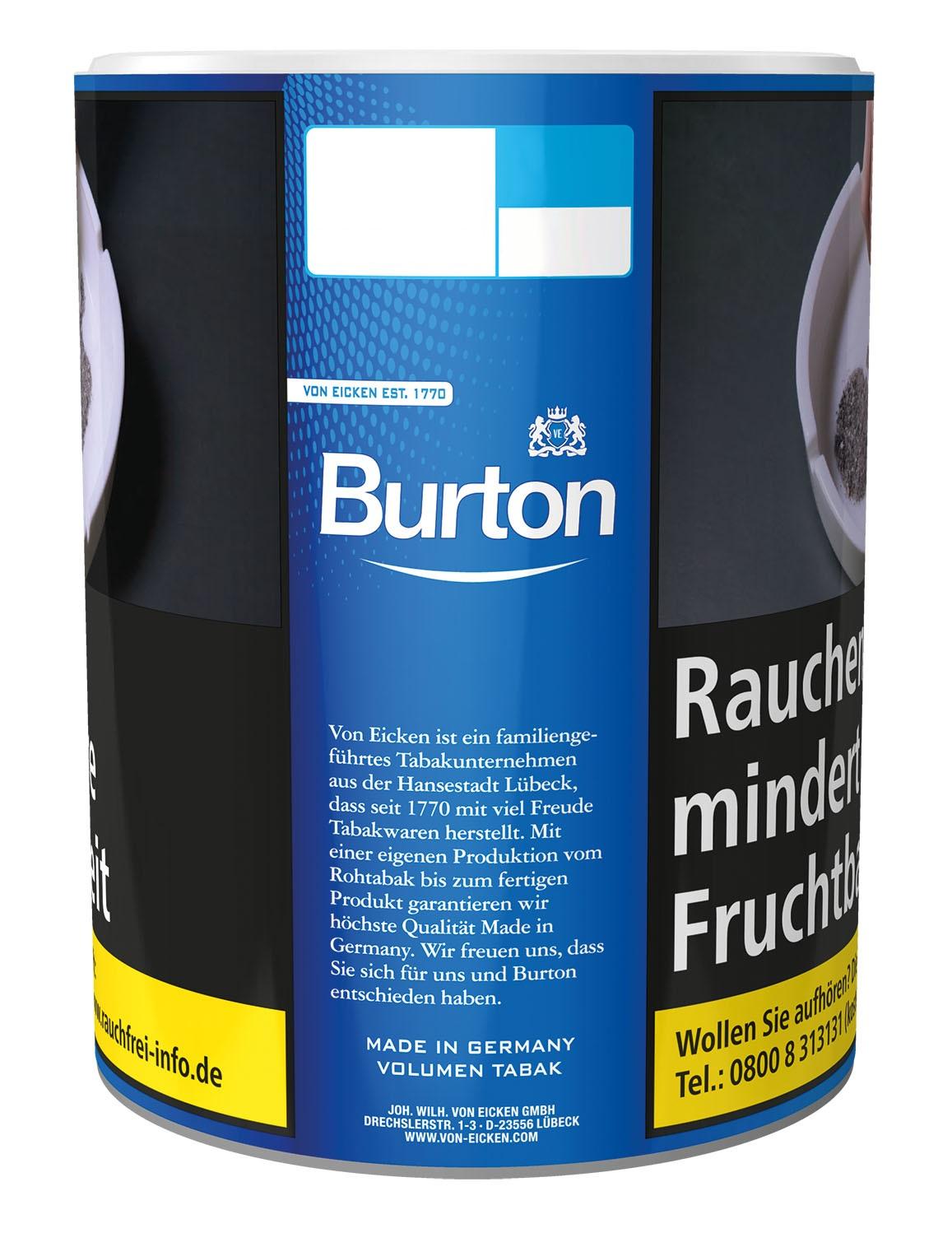 Blaue Dose Burton Volumentabak Blue XL mit 65 Stück Inhalt.