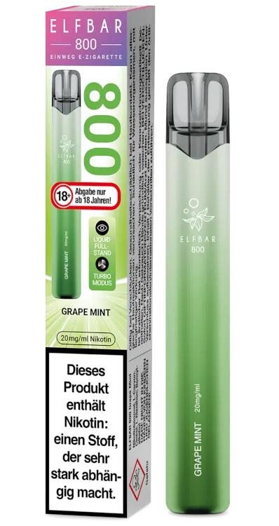 ELF Bar 800 E-Zigarette mit 20mg Nikotin von Elf Bar, 1 Stück, in grün-weißer Farbe für bis zu 800 Züge.