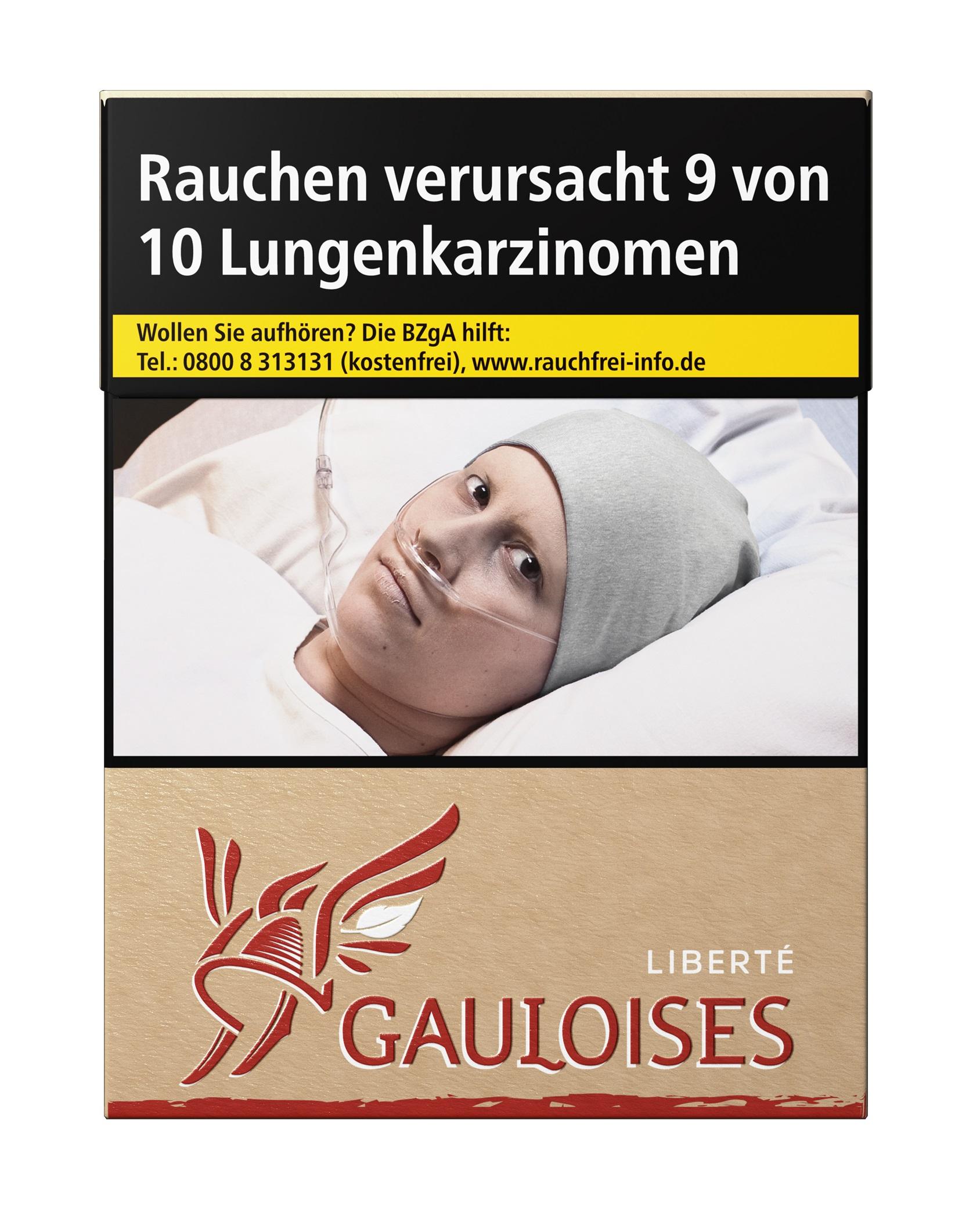 Gauloises Liberte Rot Zigaretten von Gauloises in beigefarbener Packung mit rotem und weißem Logo, ohne zusätzliche Aromastoffe, enthält 23 Stück.