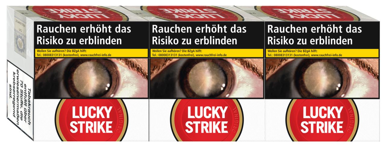 Lucky Strike Zigaretten Red Hercules 1 Stange in der weißen Packung mit rotem Kreis, 3 Packungen á 60 Stück.