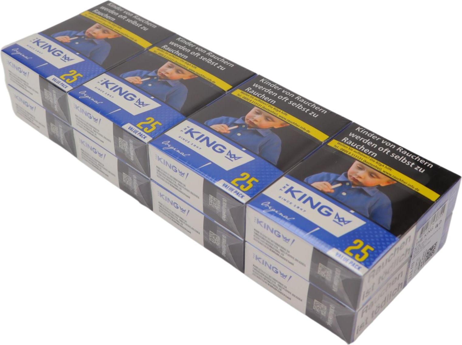 King Blue Value Pack mit 8 Packungen à 25 Stück, verpackt in blau-weißen Schachteln mit Herstellerhinweis Made in Germany.