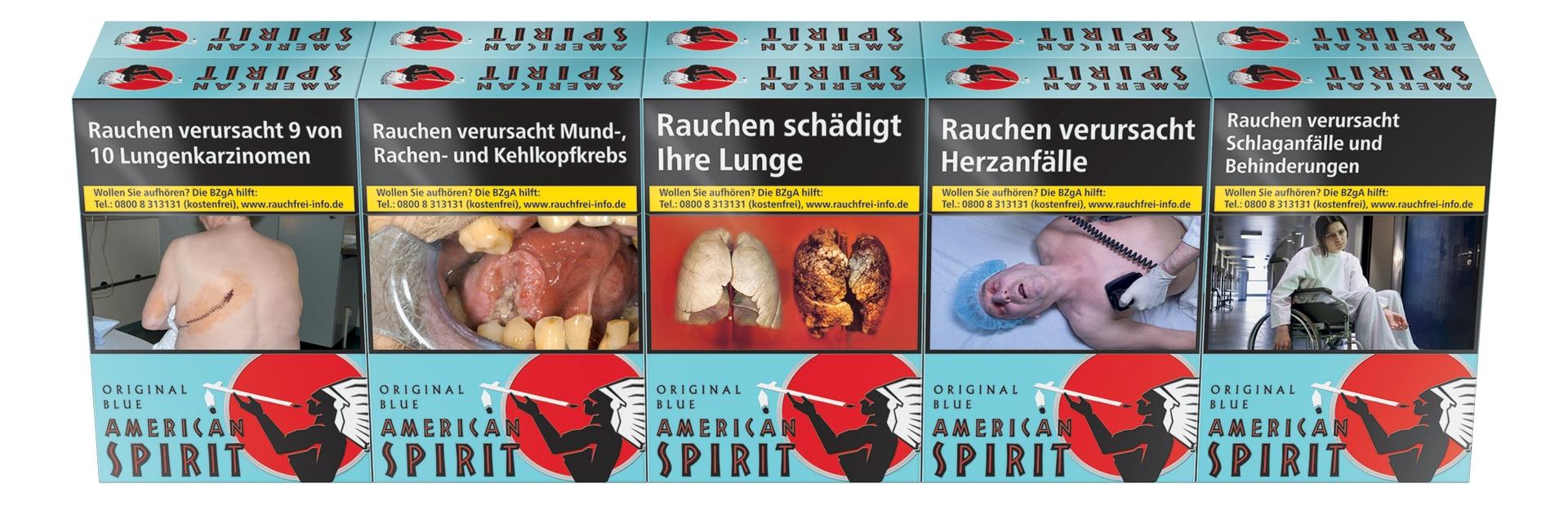 American Spirit Zigaretten Original Blue ohne Zusatzstoffe als 1 Stange (10 Packungen á 20 Stück).