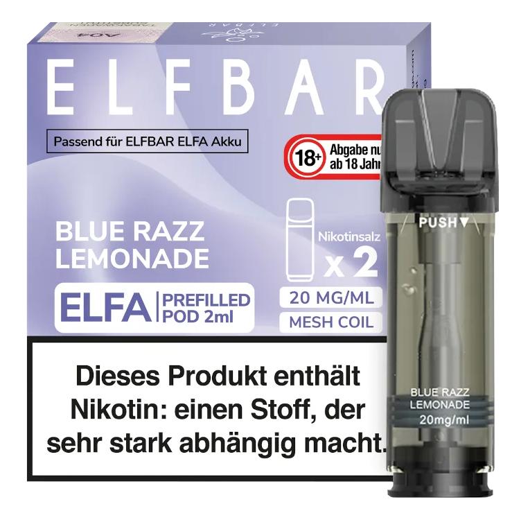 Elfbar ELFA Pods im 2er-Pack mit 20 mg/ml Nikotinsalz, Mesh Coil Technologie und 2 ml Füllvolumen pro vorgefülltem Liquid-Pod für das ELFA System.