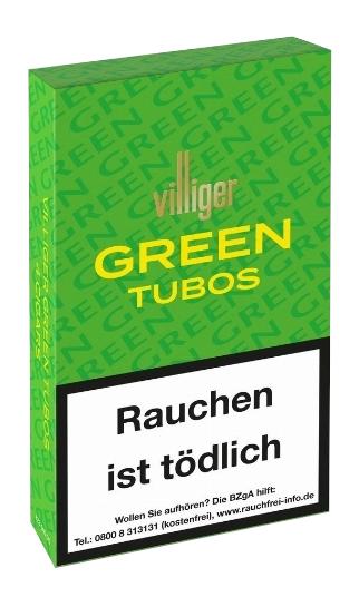 Villiger Green Tubos im Panetela-Format, verpackt in 5 Einheiten zu je 4 Zigarren im schützenden Aluminium-Tubo.