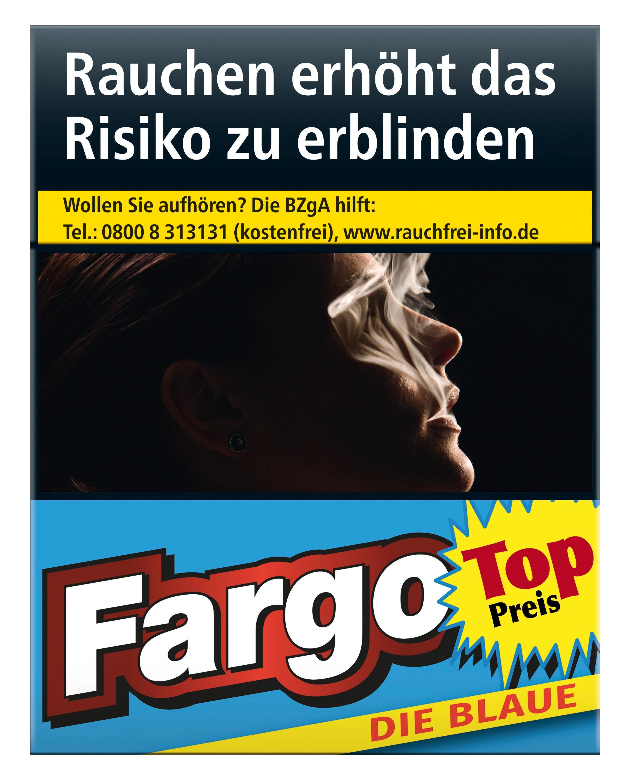 Eine Stange Fargo Zigaretten Die Blaue, die dezentere Variante mit geringerem Nikotingehalt.