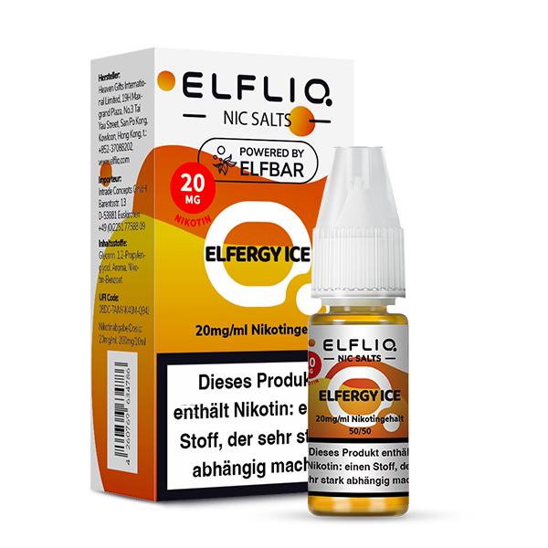 ELFLIQ by Elfbar Nikotinsalz Liquid 20mg in Flasche mit weisser Kappe und Verpackungsbox, 1 Packung.