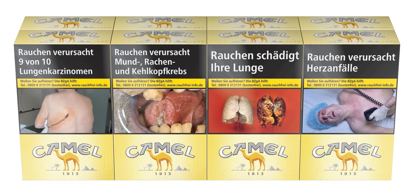 Display mit Camel Yellow Zigaretten XXL 1 Stange, bestehend aus 8 Packungen á 25 Stück.