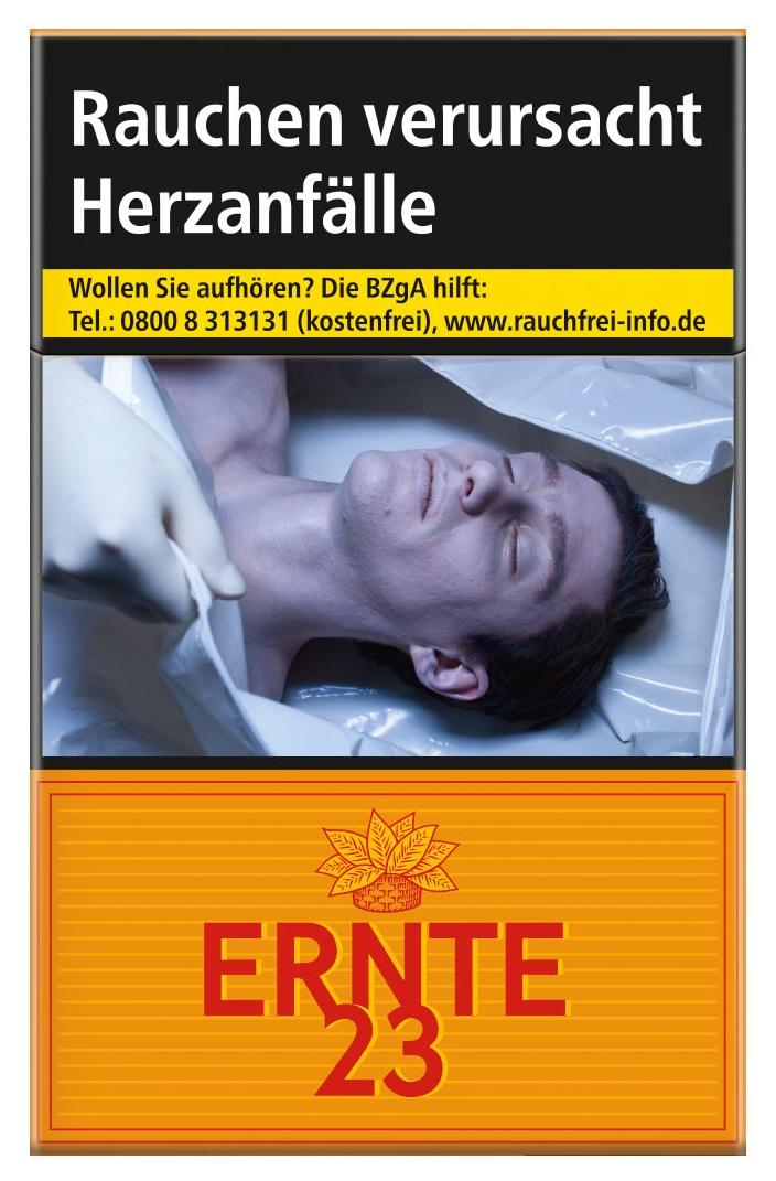 Ernte 23 Zigaretten in der 20er-Packung mit charakteristischem rot-orangenem Design und Markenlogo der Reemtsma Zigarettenfabrik GmbH.