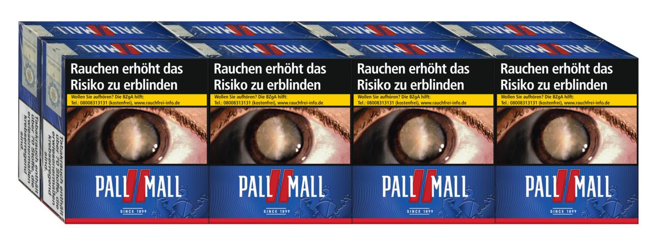 Pall Mall Red Super Zigaretten in blau-roter Packung mit markantem Augen-Design als Stange.