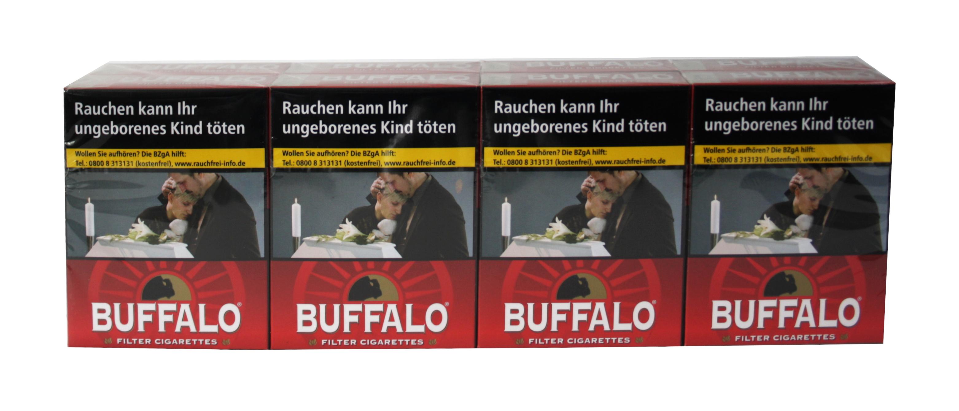 Buffalo Red Zigaretten XL in der rot-schwarzen Verpackung mit 23 Stück Inhalt, hergestellt von der Landewyck GmbH.