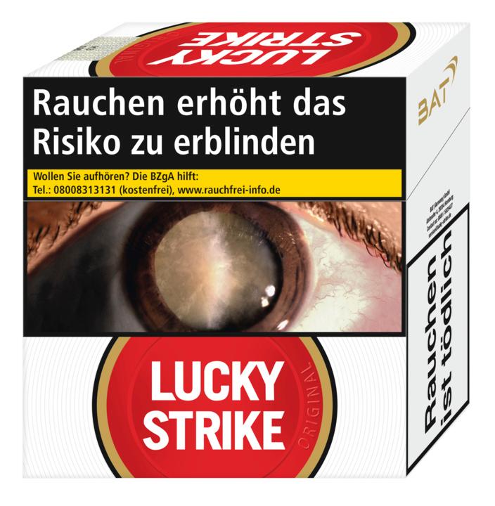 Lucky Strike Zigaretten Red Hercules 1 Packung, die ikonische weiß-rote Schachtel mit Lucky Strike Original Logo und gesetzlicher Gesundheitswarnung.