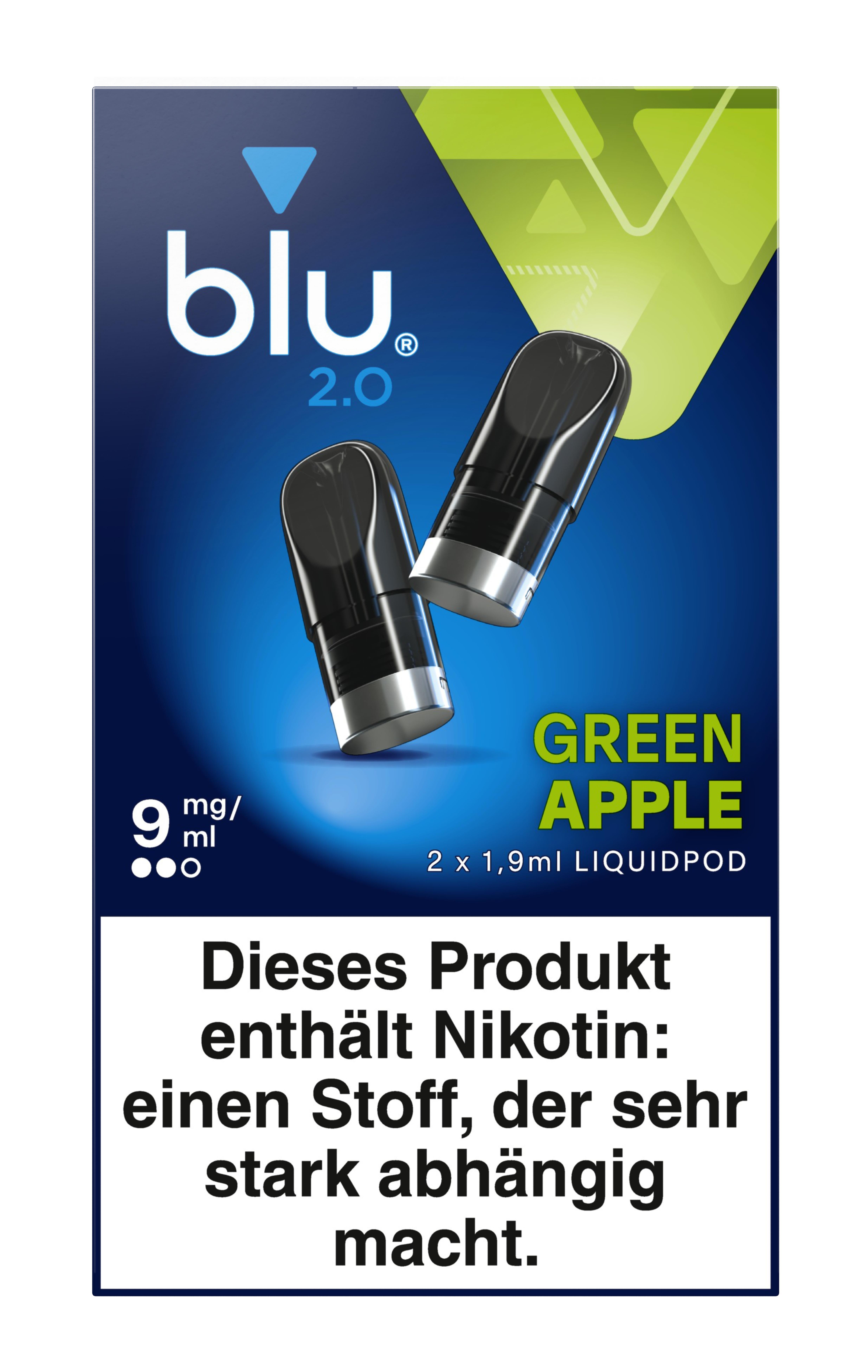 blu 2.0 Liquipod Green Apple 9mg 1 Packung 2 Stück