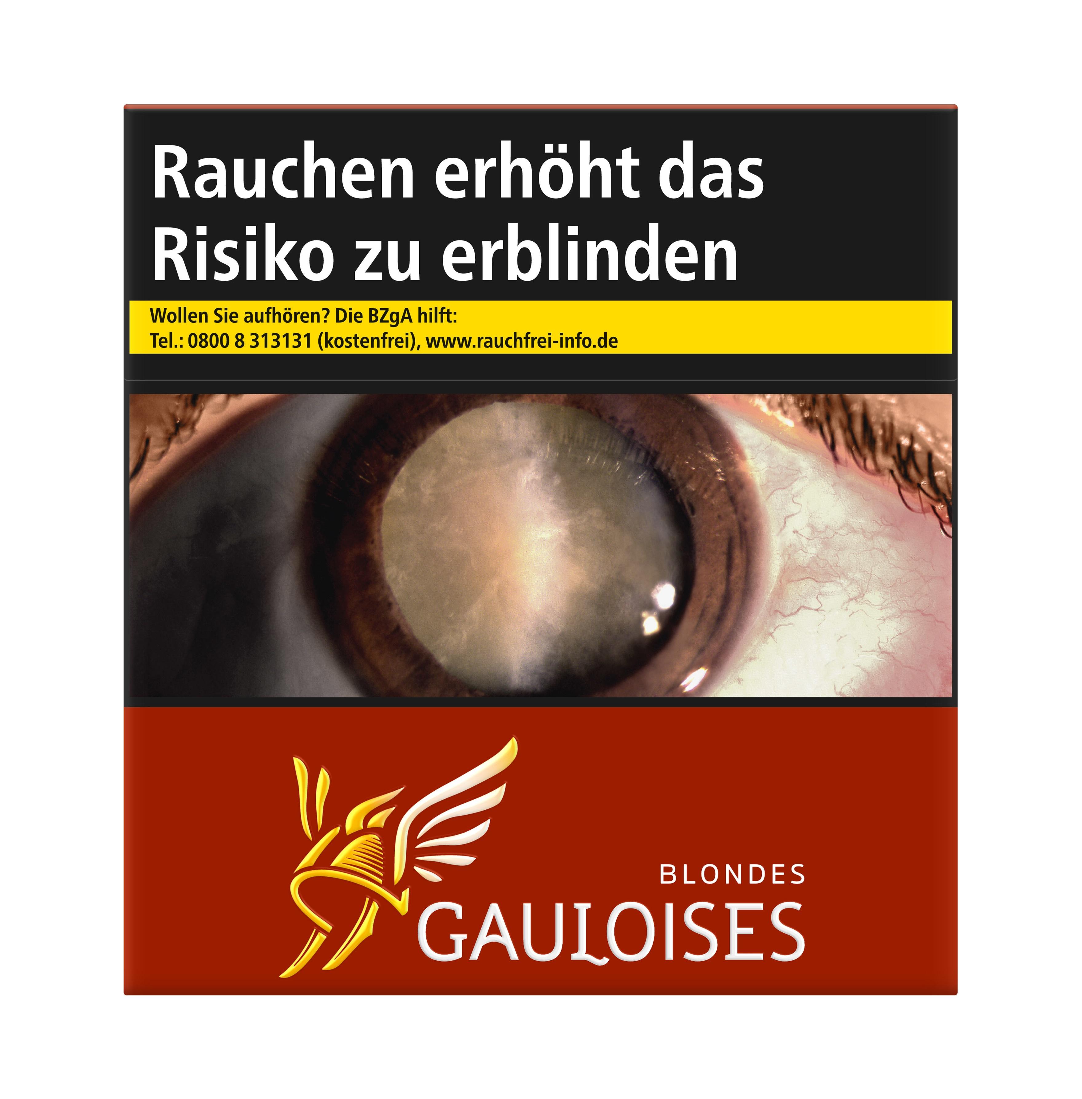 Gauloises Blondes Rot Zigaretten 1 Packung in roter Verpackung mit schwarzem Kopfteil.