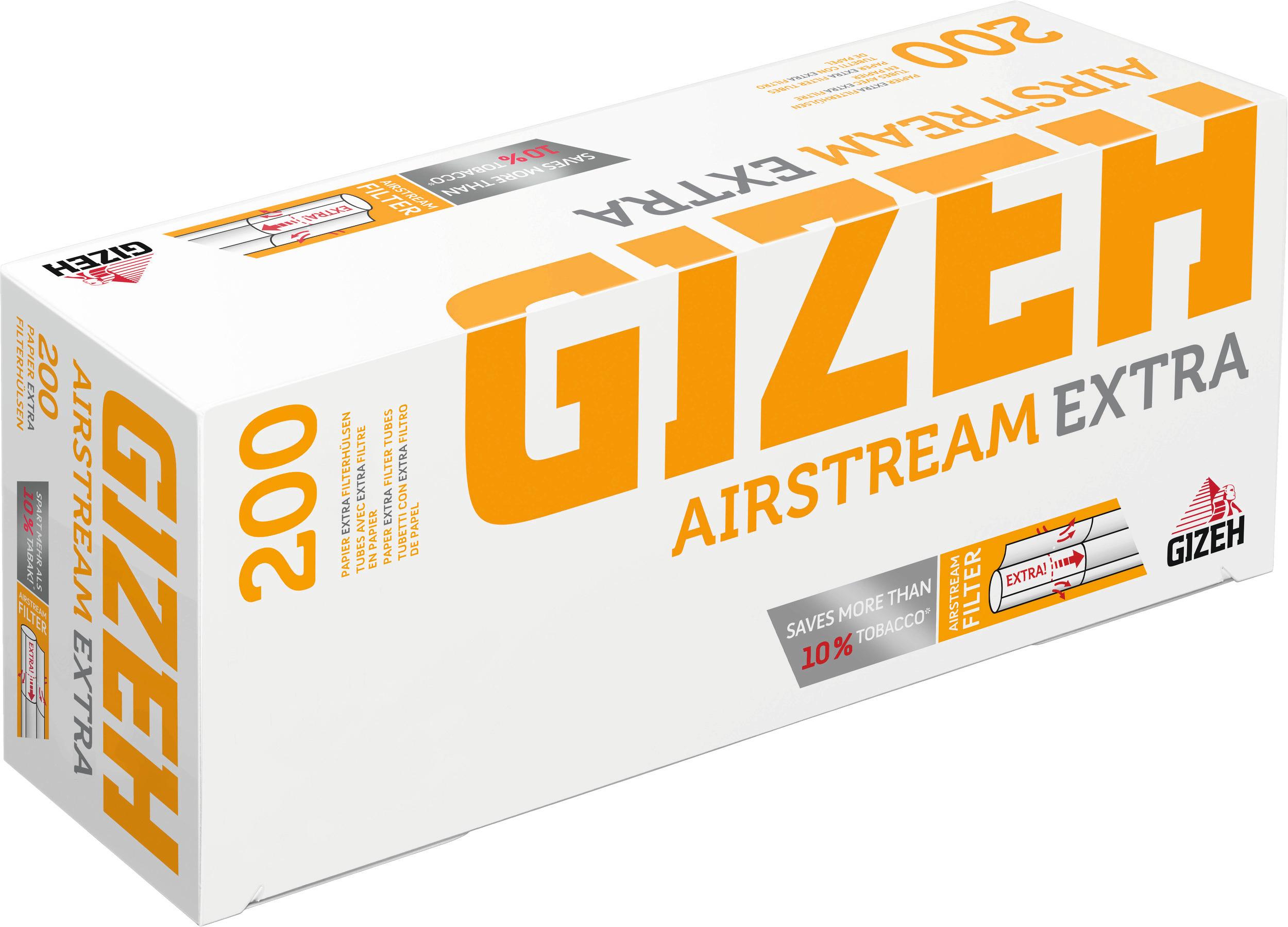 Weiße Schachtel Gizeh Hülsen Airstream Extra 200 Stück mit Airstream-Technologie, spart über 10% Tabak.