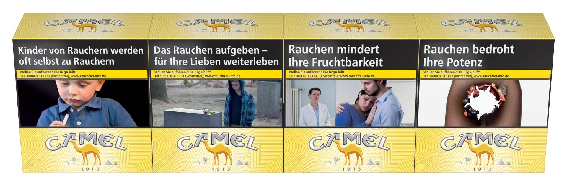 Eine Stange Camel Yellow Zigaretten 6XL von Camel, bestehend aus 3 Packungen à 56 Stück in der charakteristischen gelben Verpackung.