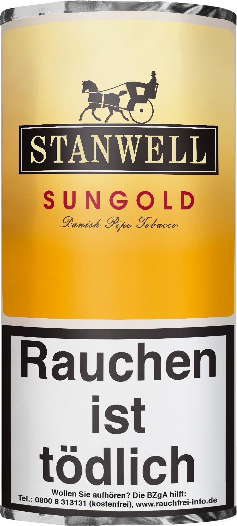 Stanwell Pfeifentabak Sungold in der gelben Dose, erhältlich als 5 Packungen á 40 Gramm.