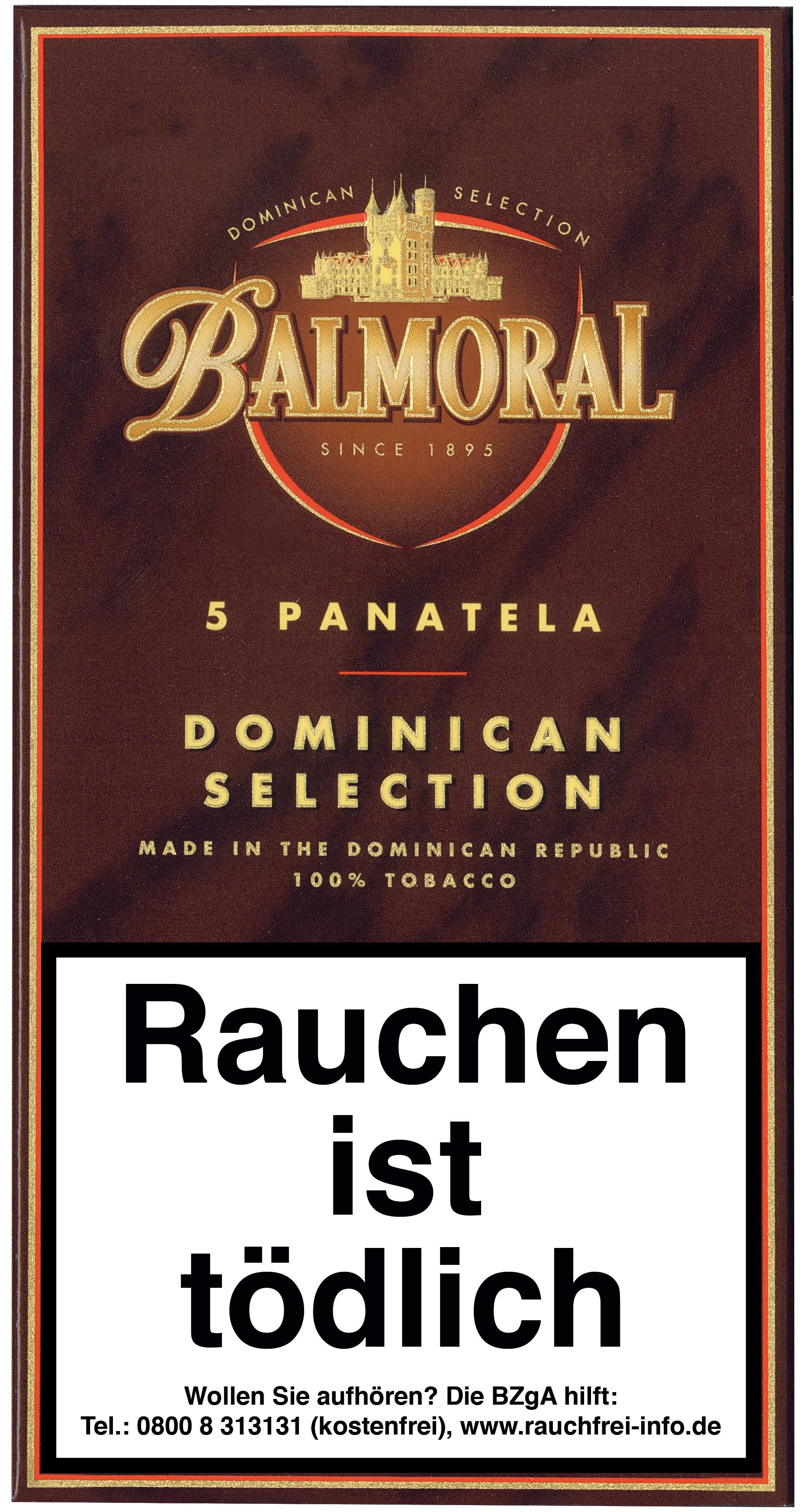 Balmoral Dominican Selection Panatela Zigarren als Premium-Zigarren aus der Dominikanischen Republik in einer Packung mit 5 Stück.
