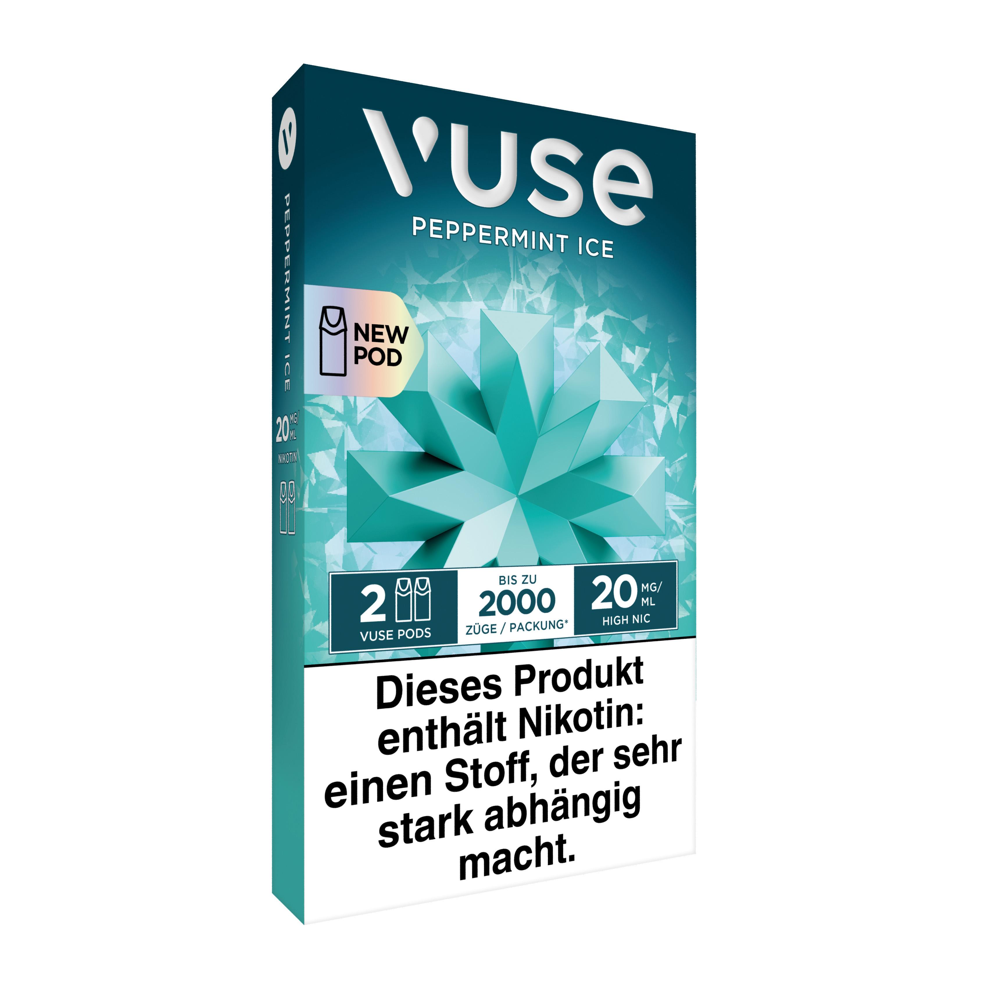 Weiße Verpackung der Vuse Pods mit 20mg Nikotin und 2 Stück Inhalt.