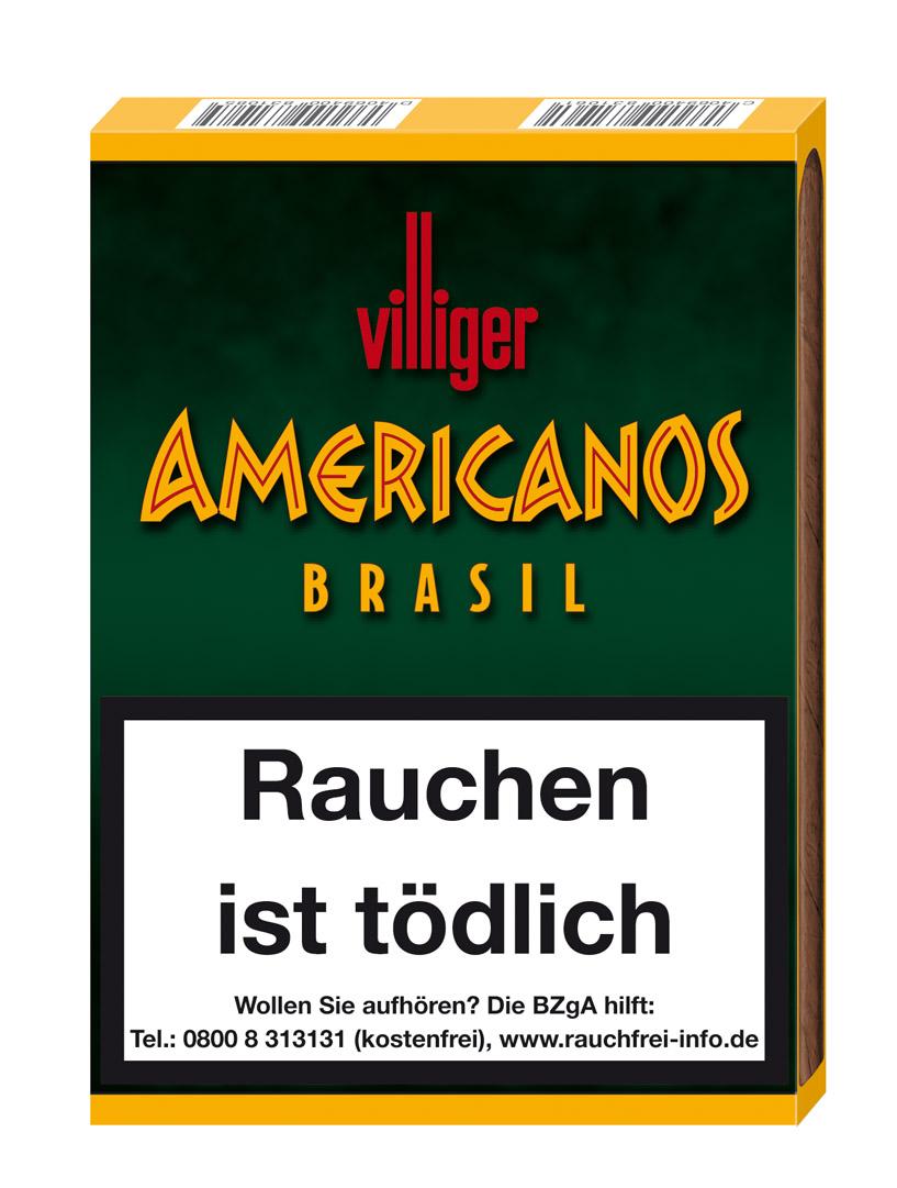 Villiger Zigarillos Americanos Club von Villiger in der grünen Schachtel mit gelbem Rand als Packung mit 10 Stück.