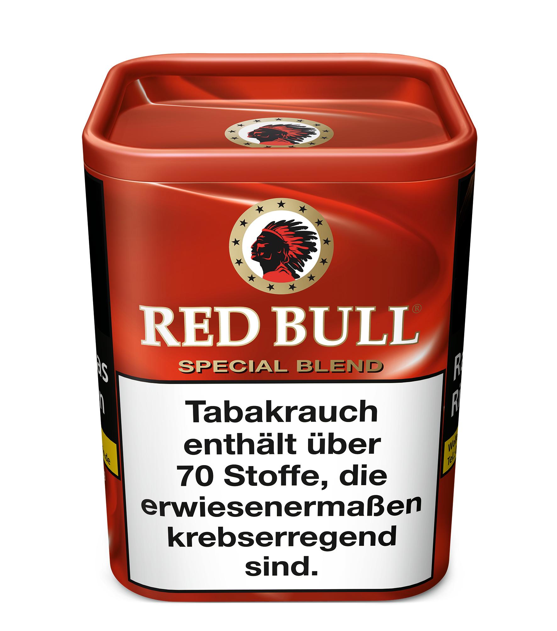 120-Gramm-Dose Red Bull Special Blend Zigarettentabak, eine American Blend Mischung aus Virginia-, Burley- und Orienttabaken, ideal zum Drehen von Zigaretten.