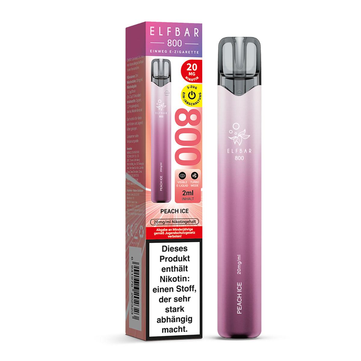 Elfbar 800 E-Zigarette mit 20mg Nikotin in pink-violetter Farbverlauf-Optik mit passender Verpackung, 1 Stück.
