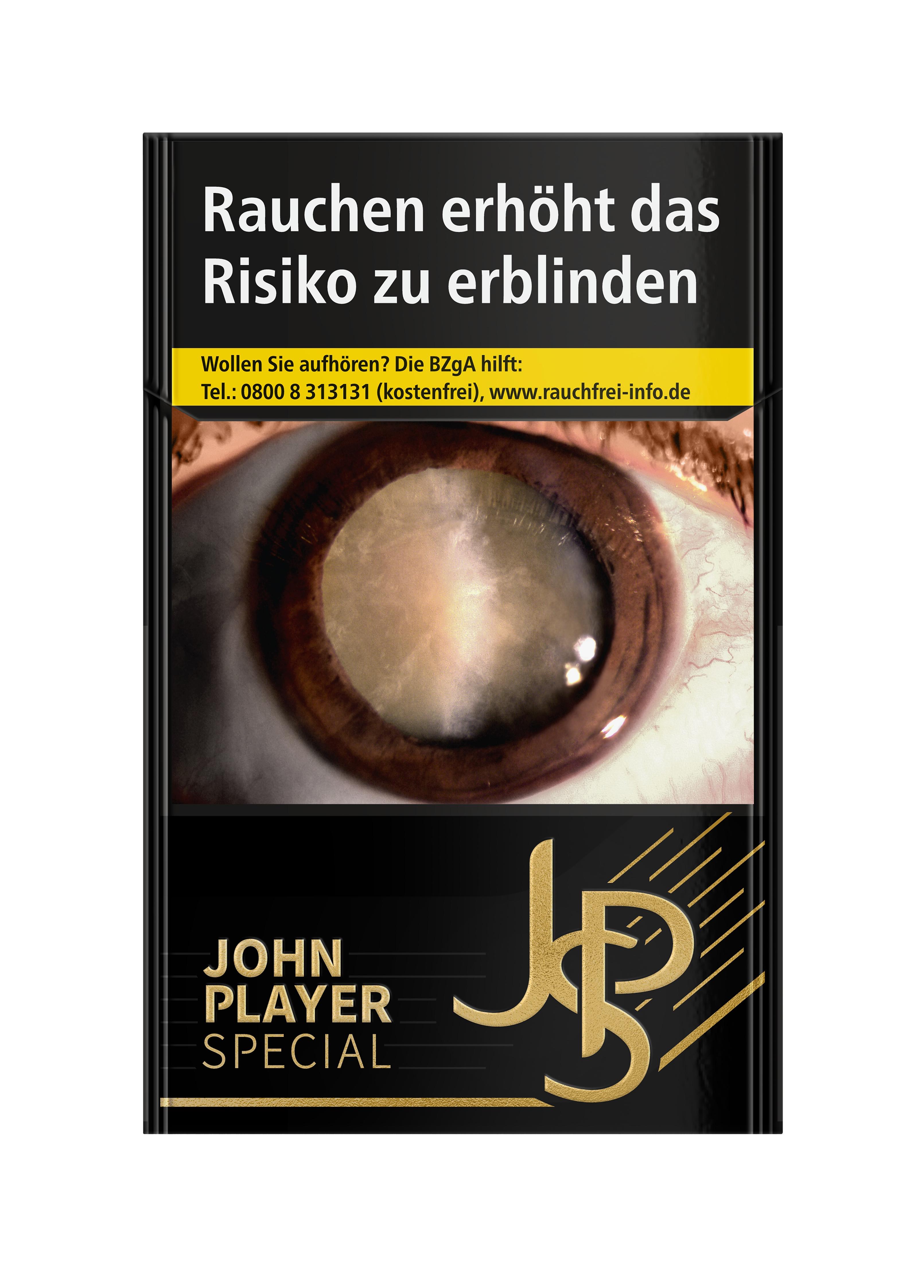 Stange John Player Special Black Zigaretten (10x 20 Stück) in schwarzer Packung mit goldenen Akzenten.
