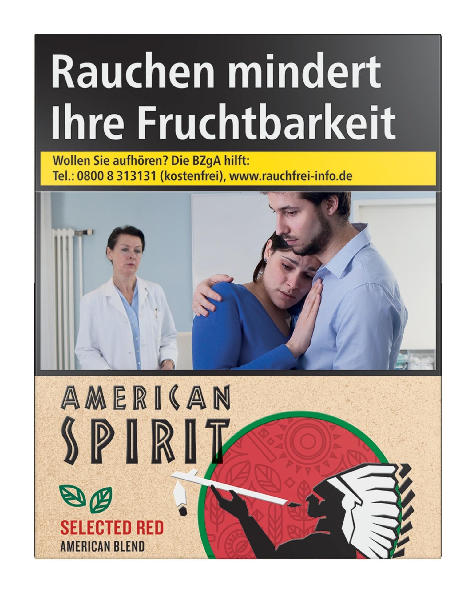 Packung American Spirit Zigaretten American Blend Red 5XL, beige mit kreisförmigem Design, enthält 37 Stück starke Sorte.