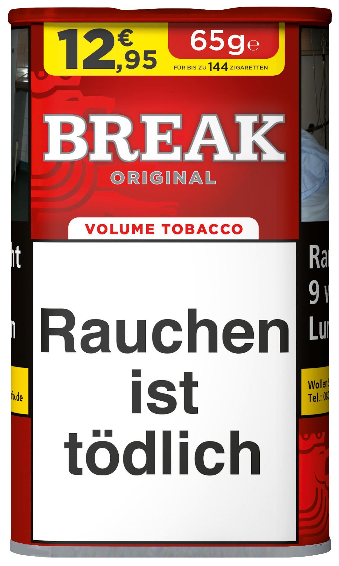 Rote-weiße 65-Gramm-Dose Break Original Volumentabak von Break, eine Full Flavour American Blend Mischung aus Virginia-, Burley- und Orient-Tabak.