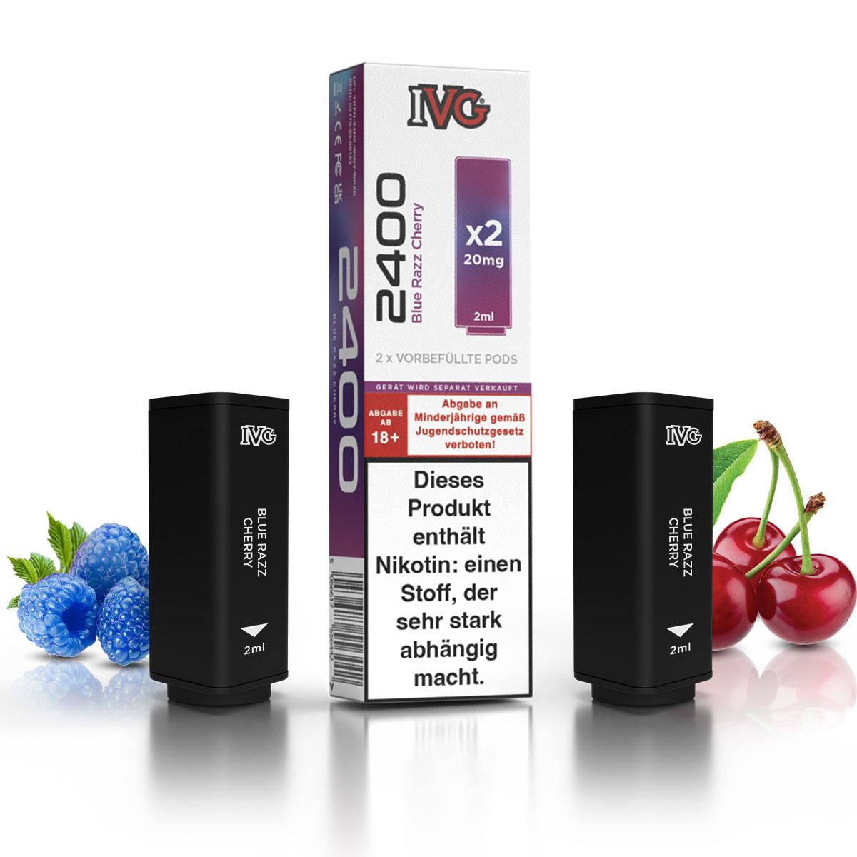 IVG 2400 Pods, 2 Stück, mit 20mg/ml Nikotingehalt für das IVG 2400 Basisgerät inklusive gesetzlichem Warnhinweis zur Nikotinabhängigkeit.