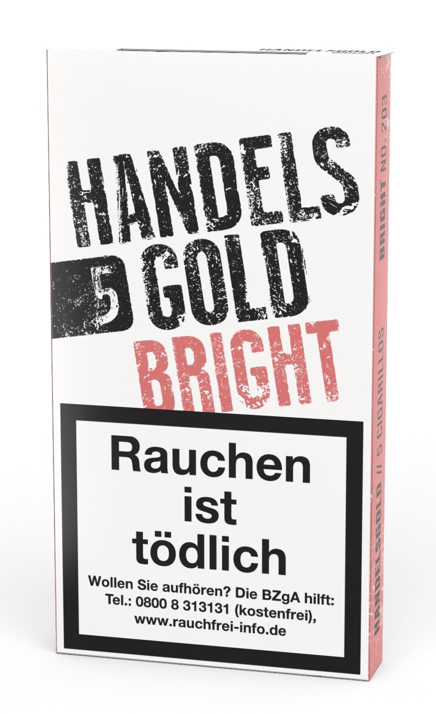Handelsgold Zigarillos 203 Bright Red Packung, weiß mit schwarzem und rotem Label, 10 Packungen á 5 Stück.
