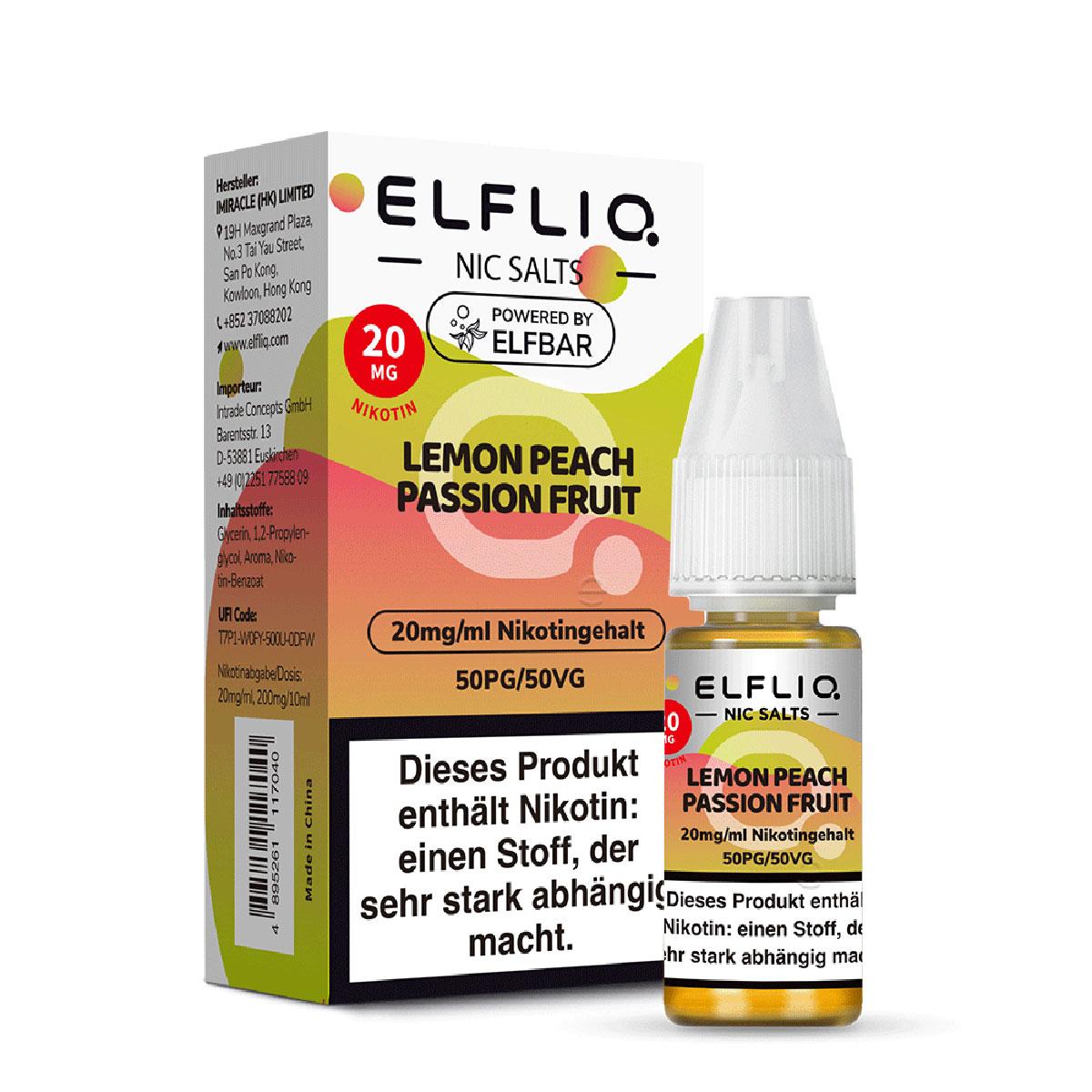ELFLIQ E-Liquid in der 10ml-Flasche mit 20mg/ml Nikotingehalt, inklusive Umverpackung, mit Kennzeichnung 50PG/50VG.