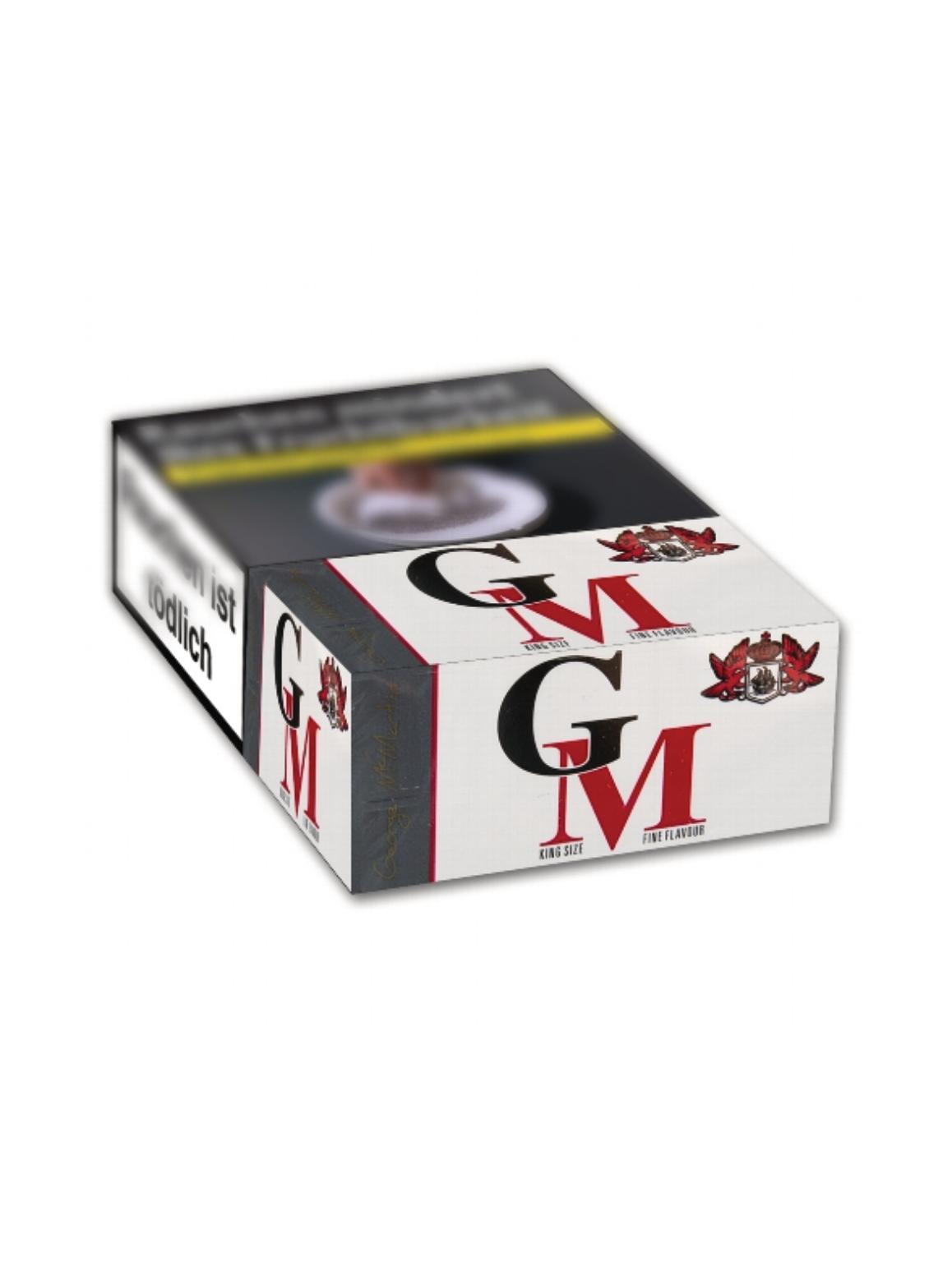GM White Zigaretten 1 Stange in weißer King Size Schachtel mit rotem GM-Logo und Wappen, bestehend aus 10 Packungen á 20 Stück.