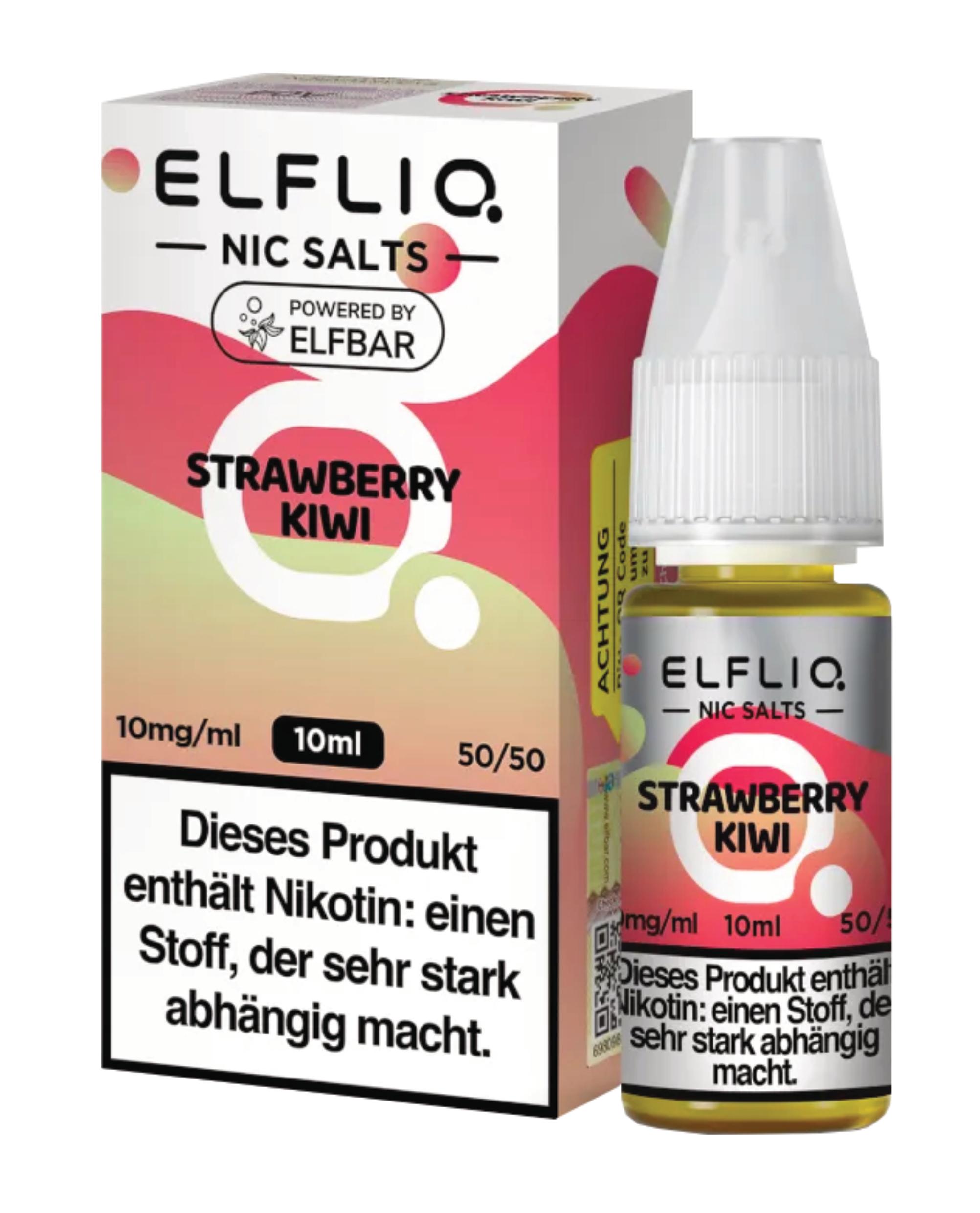 ELFLIQ Nikotinsalz-Liquid in der 10 ml Flasche mit Umverpackung und Herstellerhinweisen, verpackt als 1 Stück.