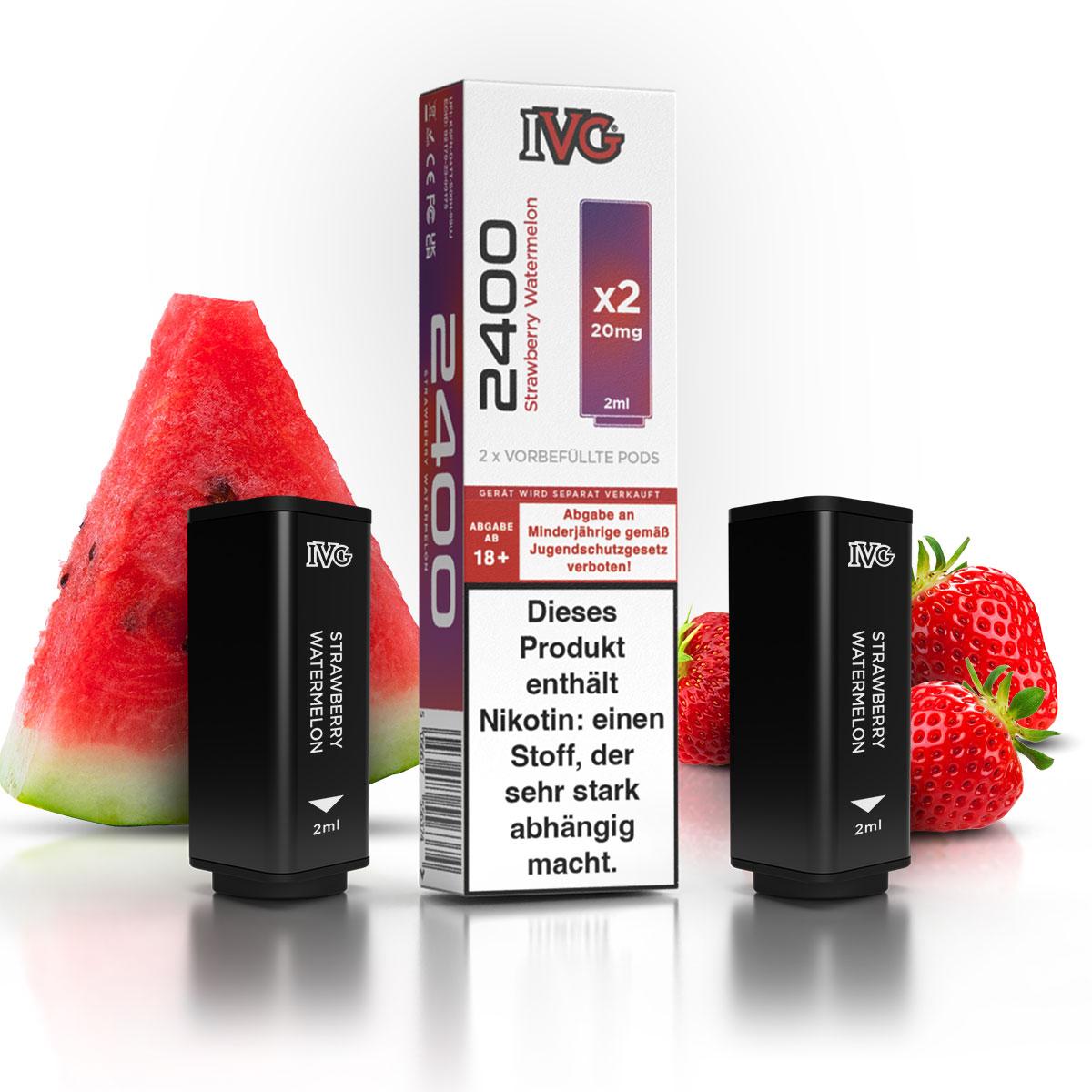 IVG 2400 Pods für das Basisgerät mit 20mg/ml Nikotinsalz, verpackt als Set mit 2 Stück.