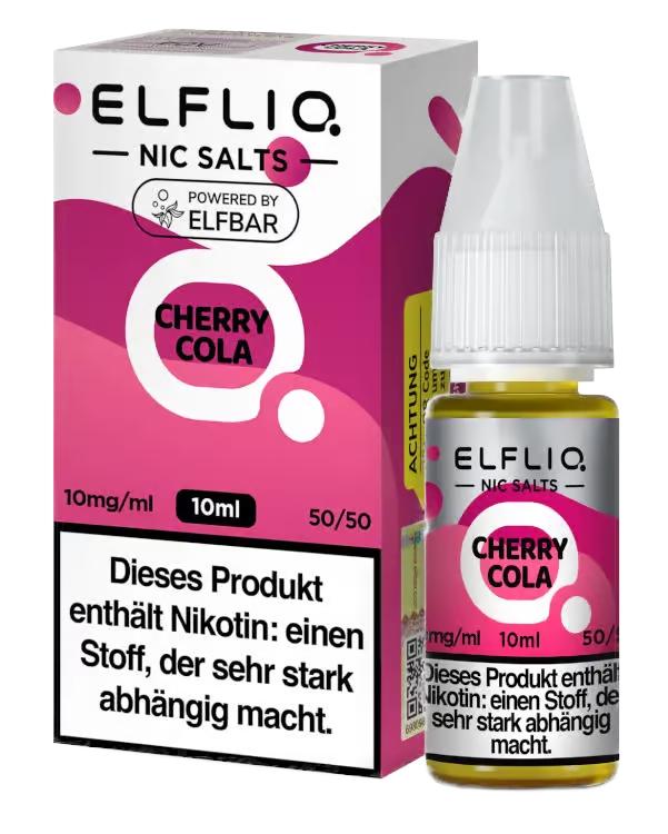 ELFLIQ Nikotinsalz-Liquid in der 10ml-Flasche mit 10mg/ml Nikotingehalt und passender Umverpackung, hergestellt von Elfbar.